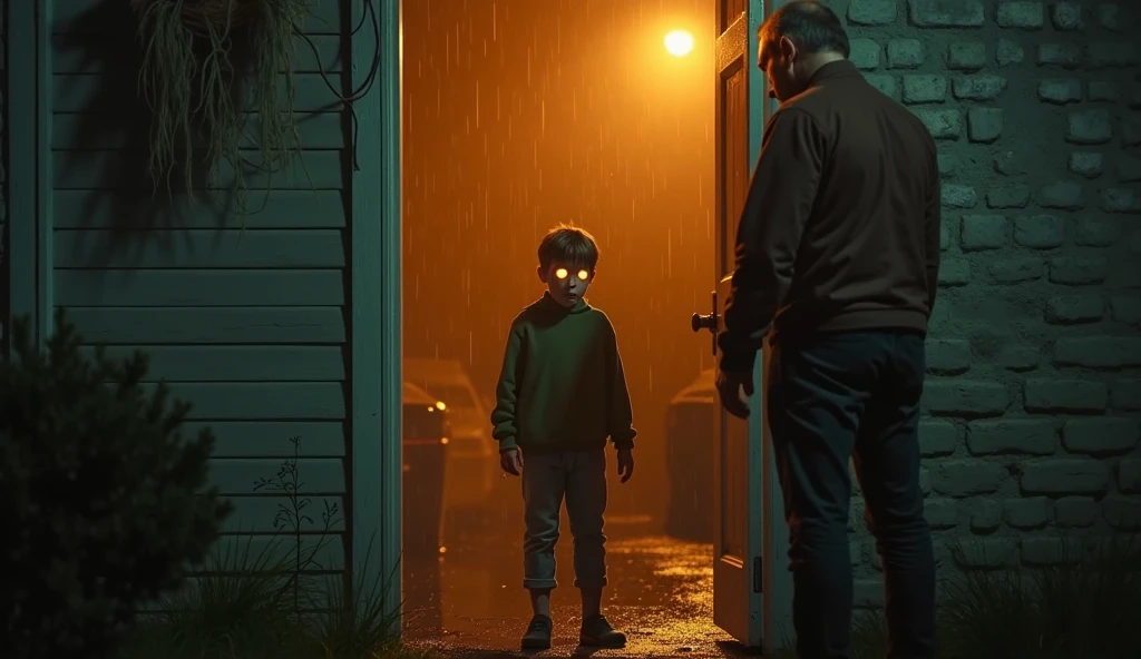 A little boy stares longingly outside his bedroom window, outside Godzilla is beckoning the boy to come outside and play