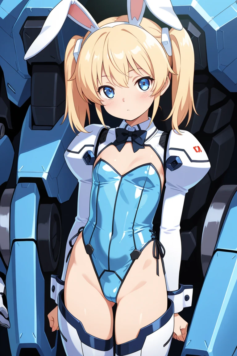 whole body,Standing posture, (Blonde,short hair,Twin tails,) (Super big breasts,,), (beautifully drawn face:1.2) (High leg leotard,Symphogear Suit,Sci-Fi Suit) Expressionless,(White background) 