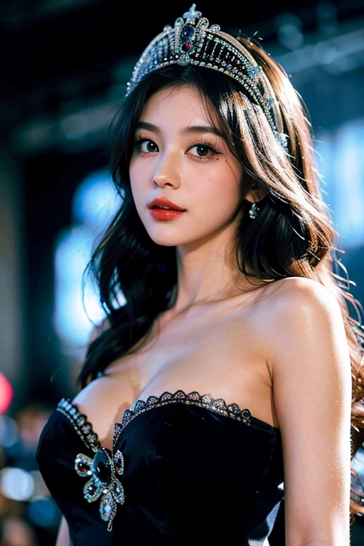 Tzuyu 1, woman, (Realistic), (Hyperrealism), (photoRealistic), Written boundary depth, eye make up:0.7 (whole body:1.8), (Large Bust),(Tight waist), Observe the audience,At the flower garden, Fashion Model, A sexy dress with open shoulders and neckline
