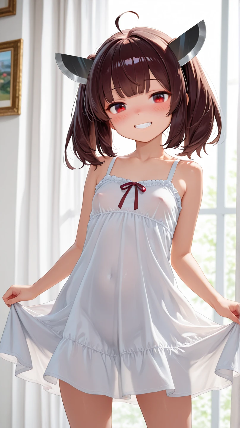 And soul、Stickers、1 beautiful girl、a bit、(((Baby Face、Baby Face、Baby Face、Enlarged photo of the chest、M-shaped legs、A benevolent smile、Lifting Ultra-Flat Chest)))、blush、Sleep on your back、short hair、White bra、Super flat chest nipples