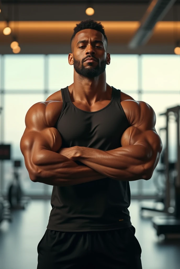 Macybodybuilder, muscular, super strong, (upper body selfie, happy)), masterpiece, best quality, super detailed, solo, gym, simulation style (see audience: 1.2) (skin texture) (film grain: 1.3), (warm tone, warm tone) :1.2), close up, cinematic light, side light, super high resolution, best shadow, RAW, upper body