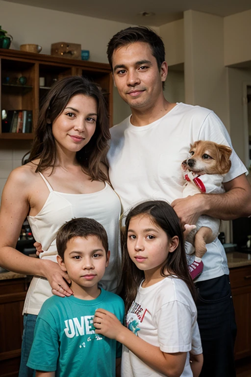 There are two people and a shih tzu dog posing for a photo, Happy family, Directed by: Nandor Soldier, by Amelia Peláez, david rios ferreira, marido esposa e filho, andrea rocha, Directed by: Willian Murai, Directed by: Samuel Silva, family portrait, with dogs, Directed by: Felipe Seade, Directed by: Luis Miranda, 3 5 year brazilian mother, imagem de perfil