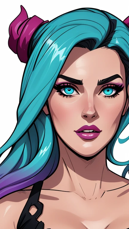 dskyart1, woman with rainbow hair, looking at the camera, upper_body, shirt_open, large_breasts, incredibly detailed beauty, cel shading, extremely detailed, dskyart1