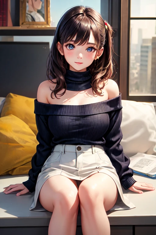 Highest quality、8K quality、A 20-year-old woman hiding her breasts with both hands、Deep U-neck T-shirt、Short skirt、Beautiful thighs、Soft Breasts、Looking up at the photographer、Shooting from the top of the front、Well-groomed, Adult face、Beautiful cleavage、When you bend over, Clothes come off、(Skinny body type:1.1), (Flat Chest:1.2),(Embarrassing:1.2)