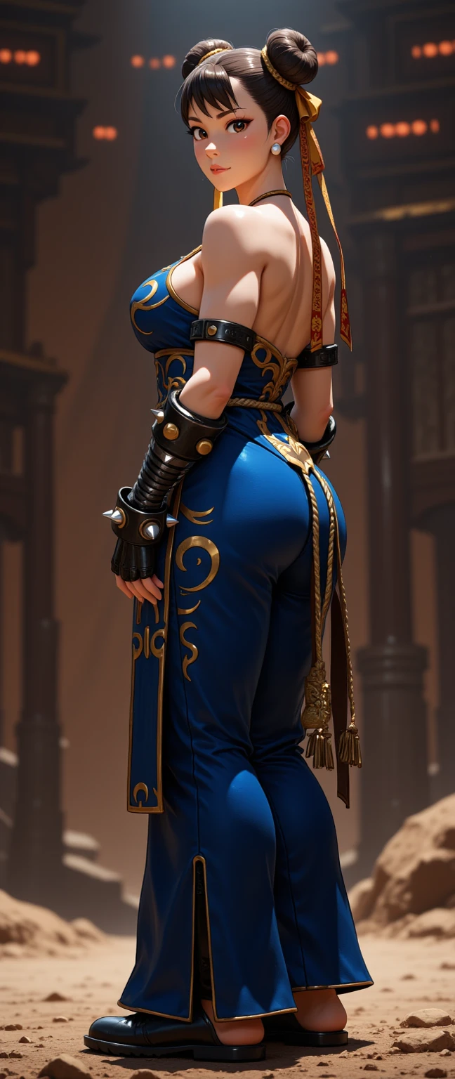 Harley Quinn,Close-up of the back of a woman in costume, Concept art by Juan O'Gorman, CG trends, under art, 《king of warriors》figure, fighting game characters, Headquarters rendering, As a Tekken character, Kami, Harley Quinn Station, chun - li, Chun-li, chun li, Charming Jill Valentine, (best quality, 4K, 8K, high resolution, masterpiece:1.2),Super detailed, (actual, realistically, realistically:1.37), concept artist style, (realistically:1.2), (endless reality), (masterpiece:1.2), (best quality), (Ultra-detailed), (8K, 4K, complicated),, alone,