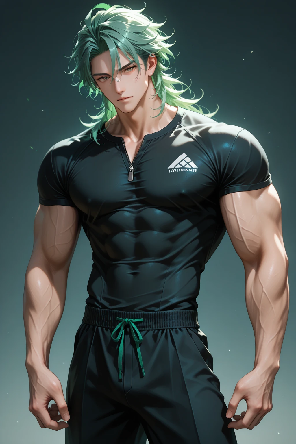 (hyper-realistic digital illustration), hires, best quality, boy wearing micro black thong, see-through black thong , front view, lying on his back, holding legs raised, athletic body, (white skin), bare chest, flat chest,(long green blue hair scruffy ), determined expression, small waist, muscular.