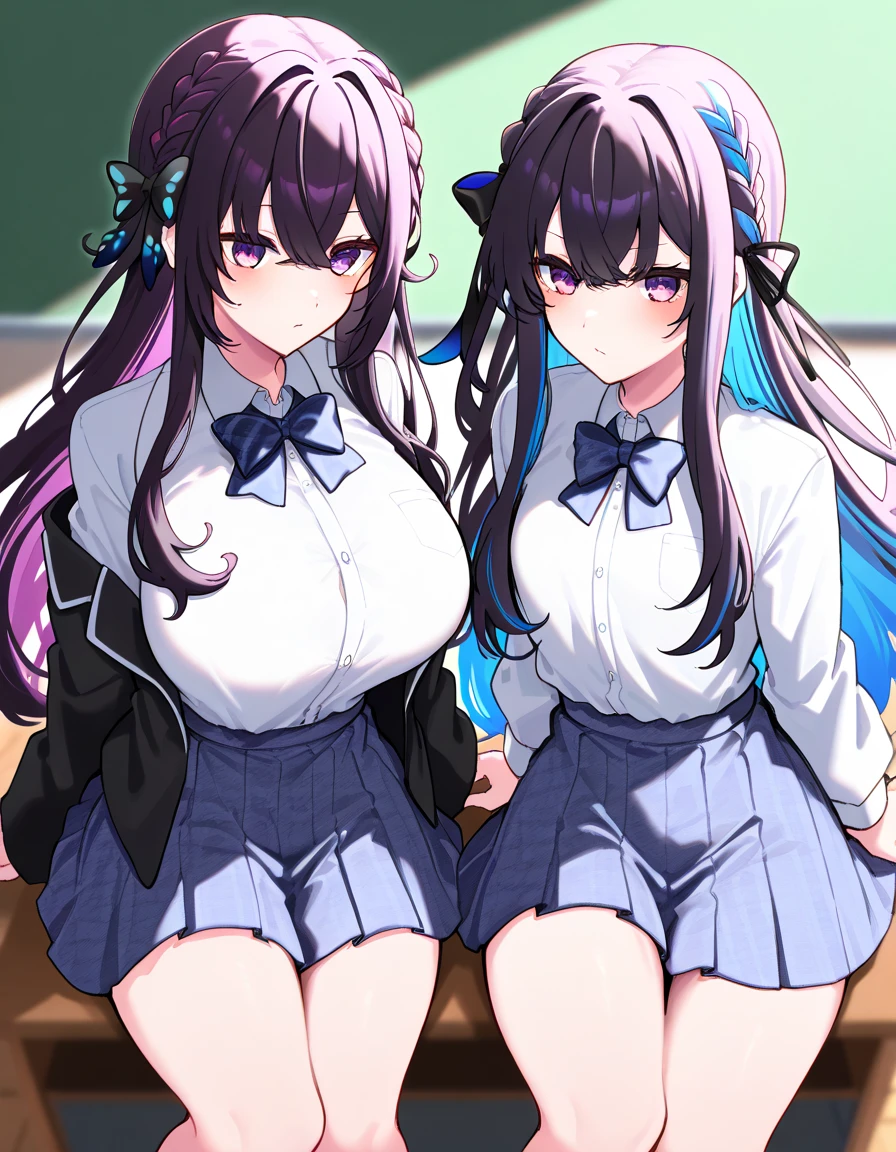 high school girl、Dressed in high 、School classroom、(Big Breasts)、Grinning face、There is only one person、((((独奏))))、(one girl)、smirk、