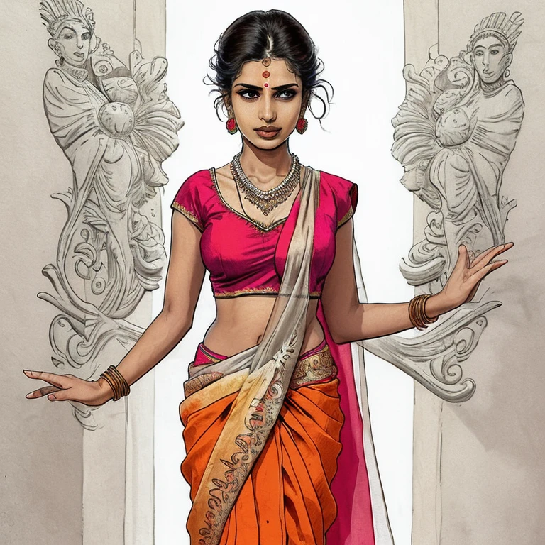 nvinkpunk,  ((an indian girl with red saree over her head)), no bra