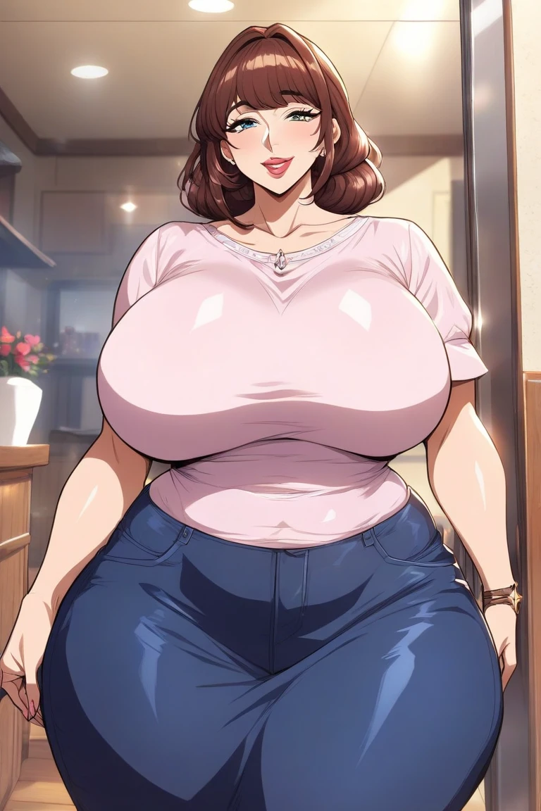 ((best quality)),((highly detailed)),masterpiece,absurdres, detailed face,beautiful face,(detailed eyes, deep eyes),(1girl),((dynamic pose)), Azusa, solo, purple hair, purple eyes, short hair, breasts, mole, large breasts, hair intakes, mole under eye, jacket, walking, at night, (eyes looking away from the viewer:1.3, looking away from viewer:1.3), ripped jeans, hands in pocket, nighttime, city streets, neon signs, crowd behind,
