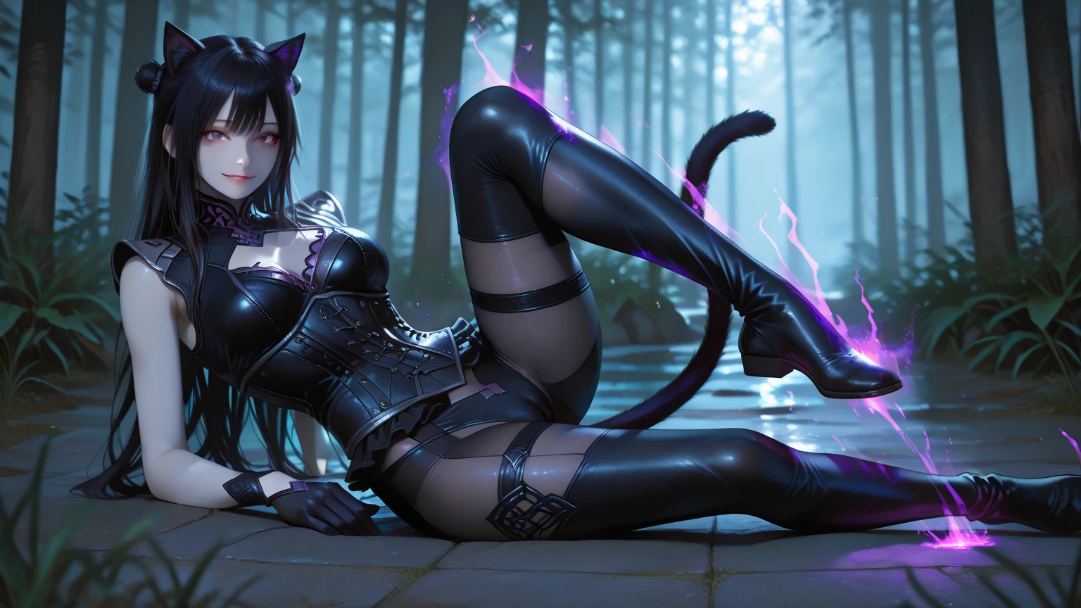 A bewitching and alluring portrayal of Loona, her sleek fur glistening under moonlit shadows. Rendered in meticulous detail, her seductive gaze captures the viewer's attention, as luxurious strands of fur cascade gracefully around her. The composition, bathed in hues of midnight blue and lavender, accentuates her sensuality, while each stroke of the brush brings forth a sense of realism that tantalizes the senses.
