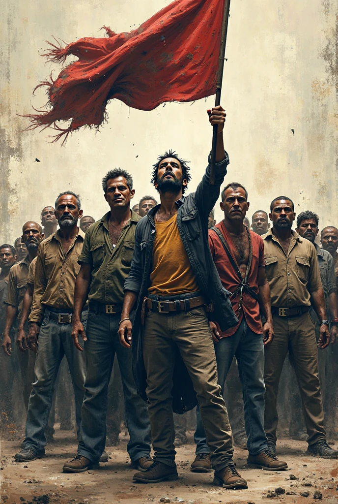 Poor people have a flag in their hands