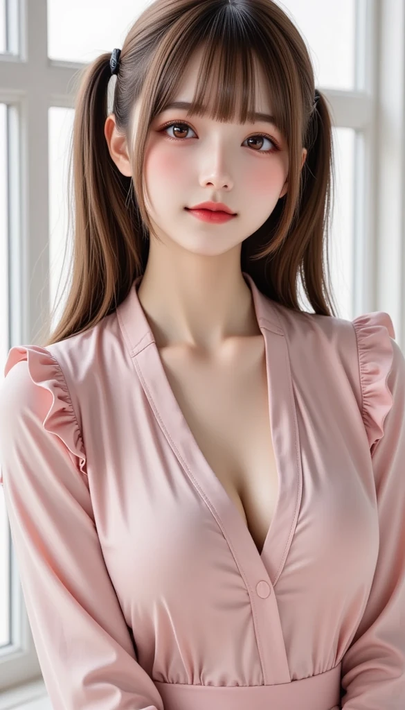 top-quality、8k、32k、masterpiece、UHD:1.2)、Photo of cute Englishwoman、女の子 1 人、(Medium short light brown hair)、(huge tit)、二重まぶた、Pink nurse clothes、Nurse Cap 、White shirt、open-shirt、hospitals、hallway、A sexy、Raw foto、Photorealsitic、Lots of lip gloss、a lot of eyelashes、top-quality、超A high resolution、depth of fields、chromatic abberation、Wide light、Natural colors、sexypose、Emphasis on the chest