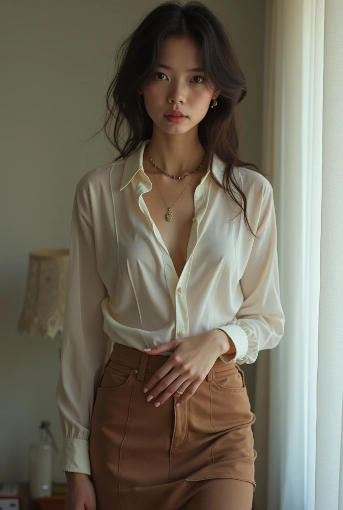 Sexy young girl, Brown Hair, black eye, Random color short skirt, A white shirt with a detailed design, Big Ass, Bend your body, Perfect cleavage、Intricately designed lingerie、nude , naked , Random pose、Active Angle、Random outfit、((Playboy model poses))、Shot from behind、mixed race with Japanese、