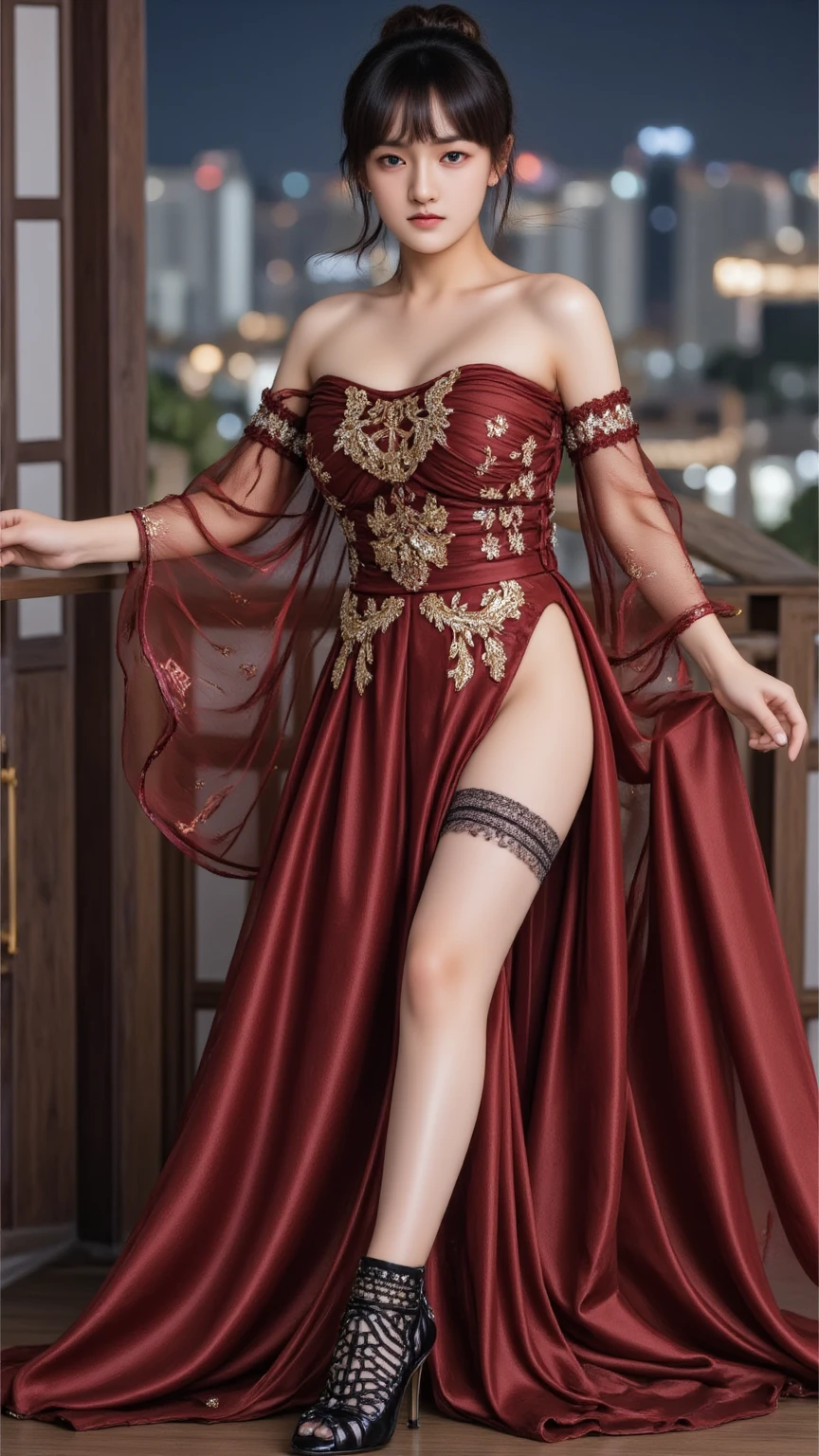 European and American women, A fashion model, Wear a red evening gown, Glamour, paparazzi taking pictures of her, Blonde hair, Brown eyes, 8K, High quality, Masterpiece, Best quality, HD, Extremely detailed, voluminetric lighting, Photorealistic