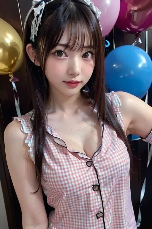 one person、13 years old、Full body photo、slender、woman、White drool coming out of the mouth、smile、Short Twin Tails、Stick your butt out、 Fair skin、Super cute、Soft and Face、8K resolution、Surreal、Ultra high definition、 A-cup small breasts((Highest resolution、8k、masterpiece:1.3))、Ultra-fine face、Ultra Fine Lips、Beautiful Eyes、double eyelid,Yellow wall、Red and orange checkered striped bandeau dress:1.1、Thighs、thin,Thighs are visible、Shapely small breasts、Sitting in a chair、Thighs are visible