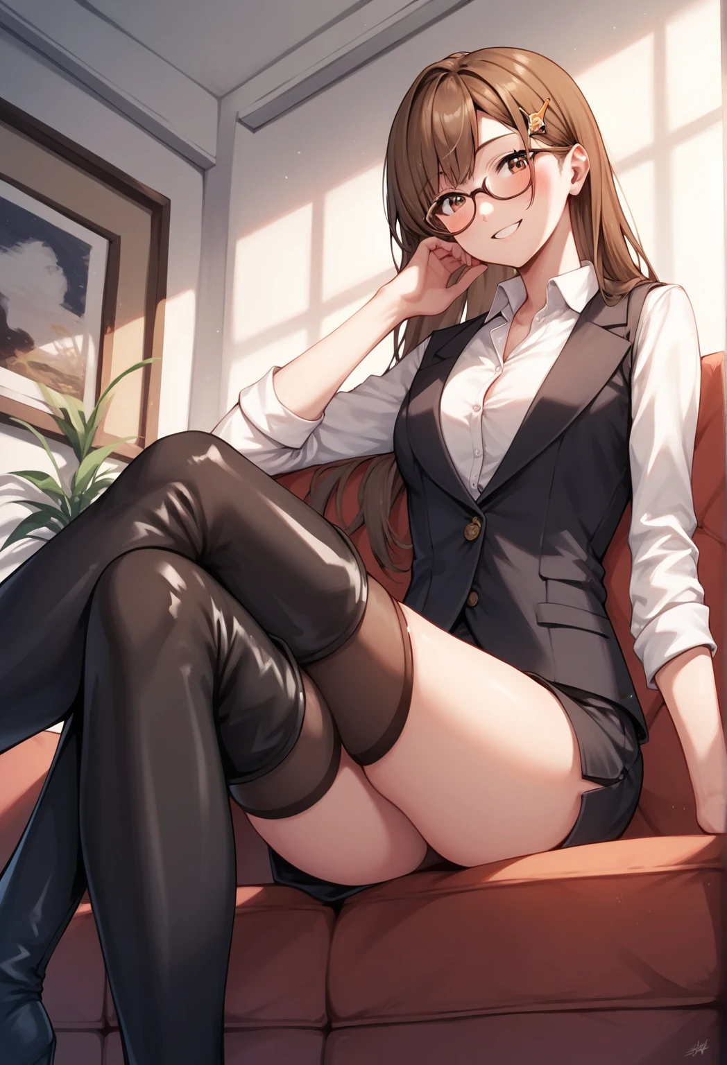 masterpiece, best quality, 1girl,detailed face,extremely detailed CG, wallpaper, Front,beautifull face,
45-year-old girl,
endured_face ,glasses
sexy body,
showing feet,showing feet soles,legs_up,{feet_up}, lying,leg_lift, 
feet,{{{cameltoe}}},
panties over pantyhose, panty & stocking with garterbelt, teacher suit
