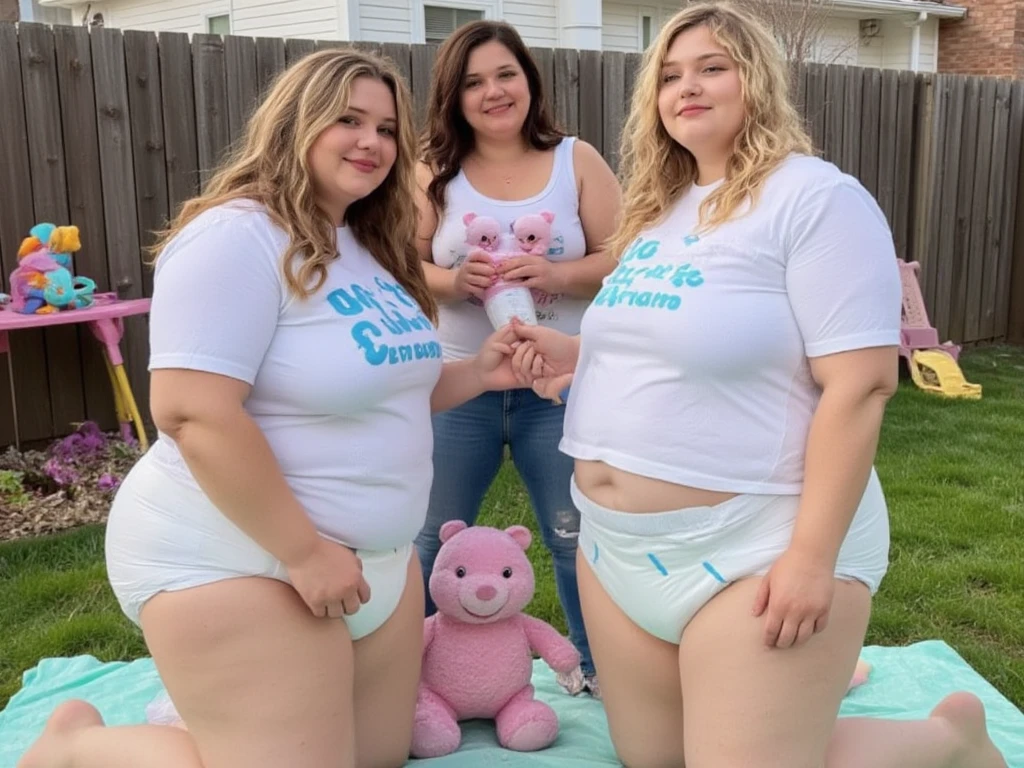2 filles, Twin sisters, long, wavy blonde hair, Grand, yeux bleus, tenues militaires vertes, serious face, petit sourire vicieux, very muscular, chubby belly, ventres contre ventres, long stick between bellies, many cameras under its background