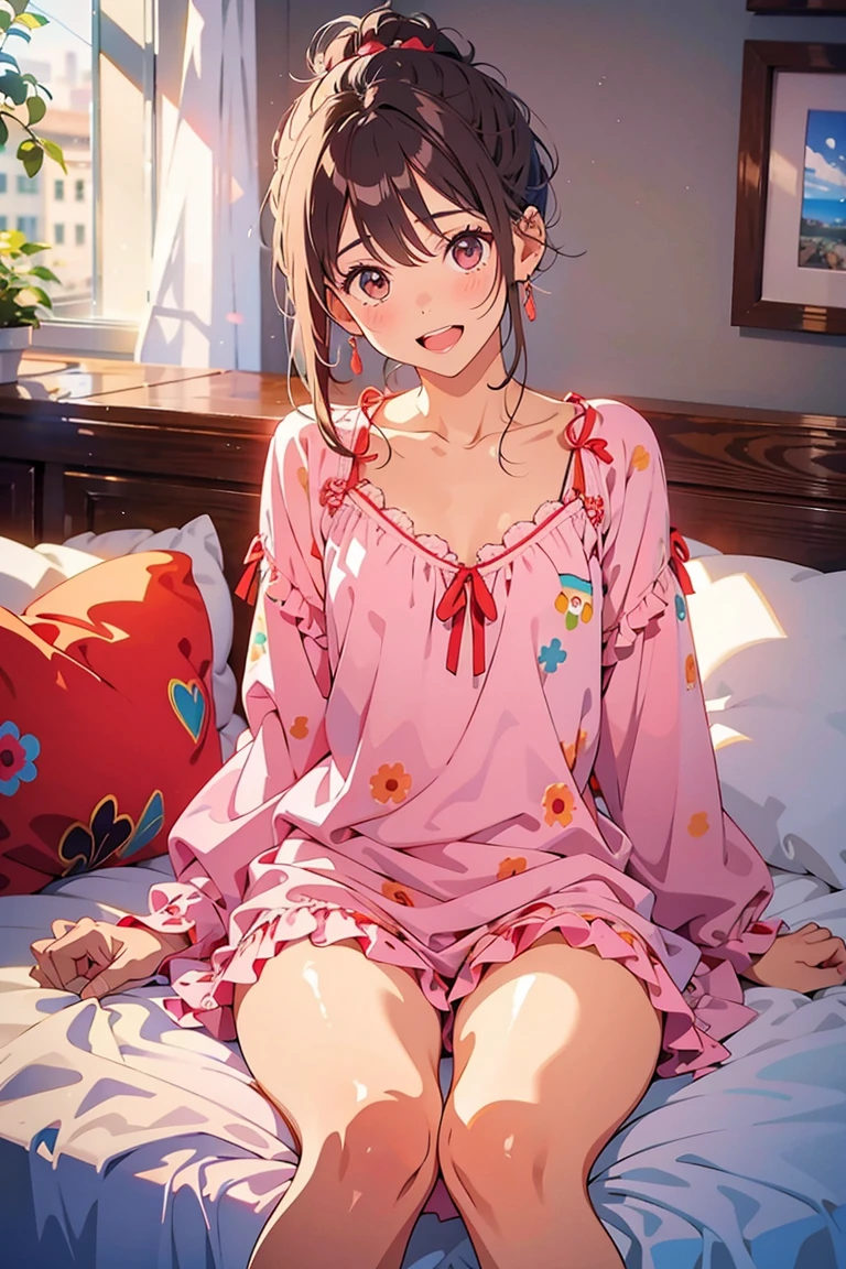 shirai_kuroko, sexy, nightgown, sitting on bed, upskirt, cleavage, blushing, nervous