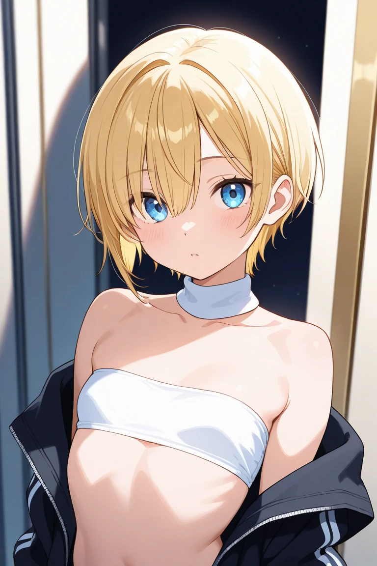 ⓪Action：(female masturbation,: 1.4), lie down, m legs, spread legs, ①Quality：(1girl:1.3), (best quality:1.3), (masterpiece:1.3), (ultra detailed:0.8), 8k, extremely detailed CG, Perfect hands:1.2), (Perfect ???????:1.2), ②Eye：(blue eyes:1.3), sparkling pupils, Intricate Iris Details, Captivating Eye Reflections, Sparkling Highlights in the Eyes, Depth and Dimension in the Pupils, Subtle Color Variations in the Iris, Meticulous Eyelash Details, detailed eyes, ③Lighting：brightening light, moody lighting, nature lighting, Best Illumination, ④Chest：(medium breasts:1.3), (Beautiful breasts:1.2), (beautiful nipples:1.1), (erection of nipple:1.3), (thick nipples:1.2), ⑤ part: ⑥Body shape：slender body type, Miwaki. beauty legs. Beautiful abs, Seven heads, tight waist, small head, ⑦Skin:detailed skin, Transparency, Brilliant skin, ⑧Facial expression：(blush:1.0), detailed face, Looking at Viewer, tear, happy, Face to feel, Love A large amount of milk, waiting for a kiss, ⑨Style: NSFW, sexy body, animation, illustration, (Bewitching:1.4). ⑩Subject：(ayabrea:1.4), ⑪Hair:shiny hair, floating hair, blonde, (Boyish hairstyle、Hairstyle like a boy), (Putting out the forehead:1.3), (short hair:1.3), (low hair volume:2.1), (Parted Bangs:1.4), ⑫Environment：：(Bedrooms:1.3), (Suite Room:1.3), (penthouse:1.3), (Spacious double bed:1.3), (luxurious bedroom: 1.3), (on the beds: 1.3), ⑬Composition： (Upper body:1.3), (from below,:1.4), (from side:1.1), (extreme close-up view: 1.3), very wide shot, dutch angle BREAK ⑭costume :(???????:1.4), (Full nudity:1.3), (nude:1.3), (Completely ?????:1.3), (?????:1.3), earrings, BREAK, black jacket ⑮Others:
