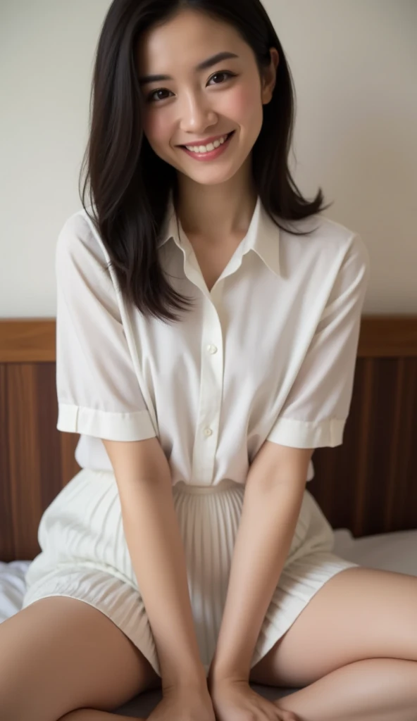 Japanese、high school girl、High resolution、Masterpiece、Fine-grained skin type、high resolution、Reality、Indoors, in front of a white wall、Stand upright、smile、、白いsexyなビキニ、healthy、sexy、Stand upright facing forward