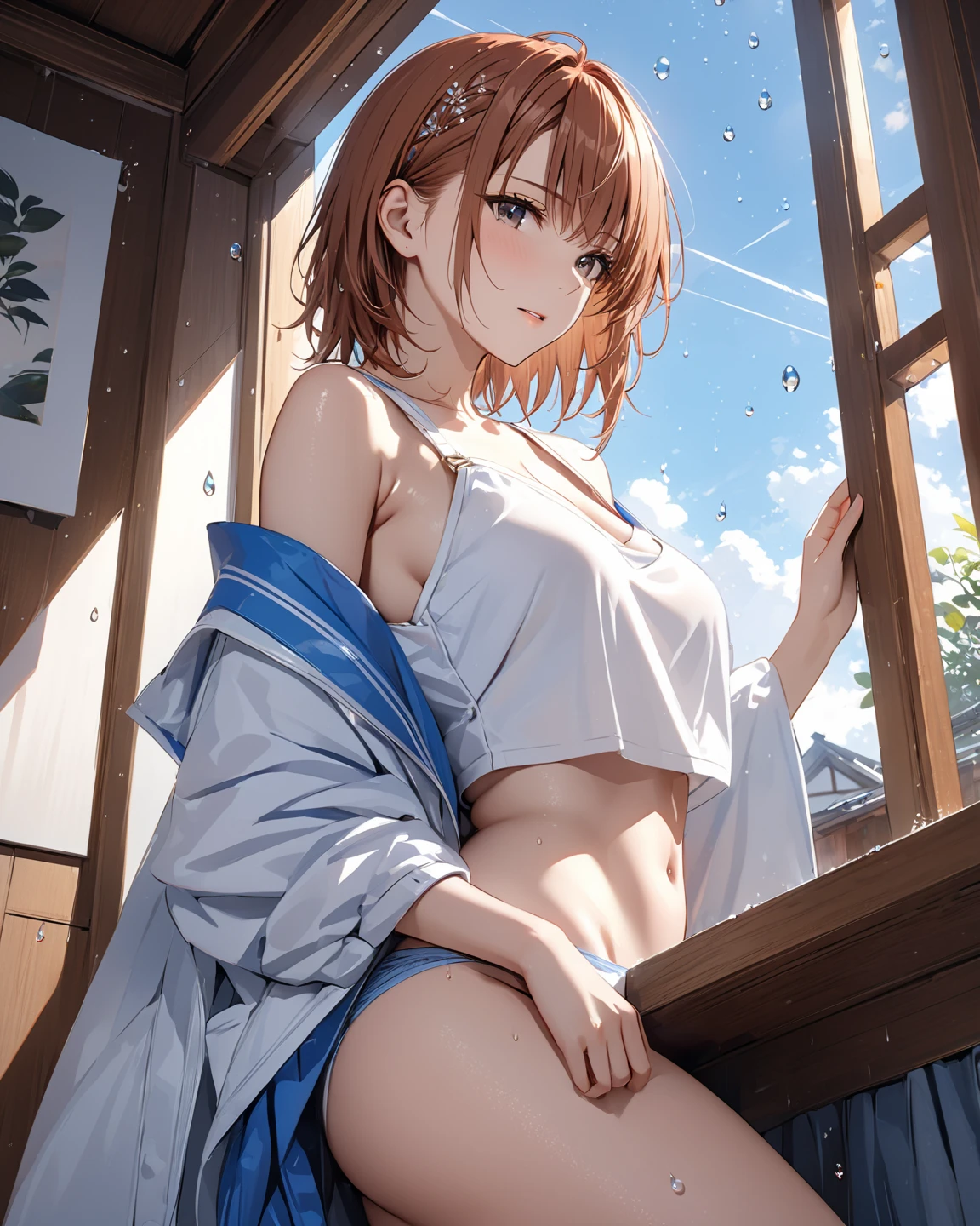 (8k、RAW Photography、top-quality、masterpiece:1.2)、(realisitic、Photorealsitic:1.2)、(超A high resolution)、(ultra-detailliert)、absurderes、masuter piece、(Portrait of a petite girl)、(fullnude:1.5)、(detailed facial features)、(detailed shiny eyes)、Beautiful 18 year old woman:1.4、(fullnude、I'm not wearing anything、Nothing attached)、(camel's toe、cammel toe、vulvashaped:1.4)、(fullnude:1.5)、Face with the perfect golden ratio、Perfect litthing、perfect-composition、Perfect big eyes、flawless skin、Perfect skeleton based on anatomy、Perfect fingers、small but perfectly shaped breasts,、small tits、Silky shiny platinum blonde hair、Wet and see-through(camel's toe、pink nipples)、small, taut breasts、Non-saggy breasts、Lack of cleavage、The body is soaking wet、Medium straight hair、a smile、thin pelvis、Thin leg、Background visible from between the legs、Open legs、photon maping、profetional lighting、stroboscope、Shooting using a reflector board、shining white skin、Hands are on the side or back of the body、Background with:Rapids deep in the mountains、Very transparent river water、There are huge boulders、