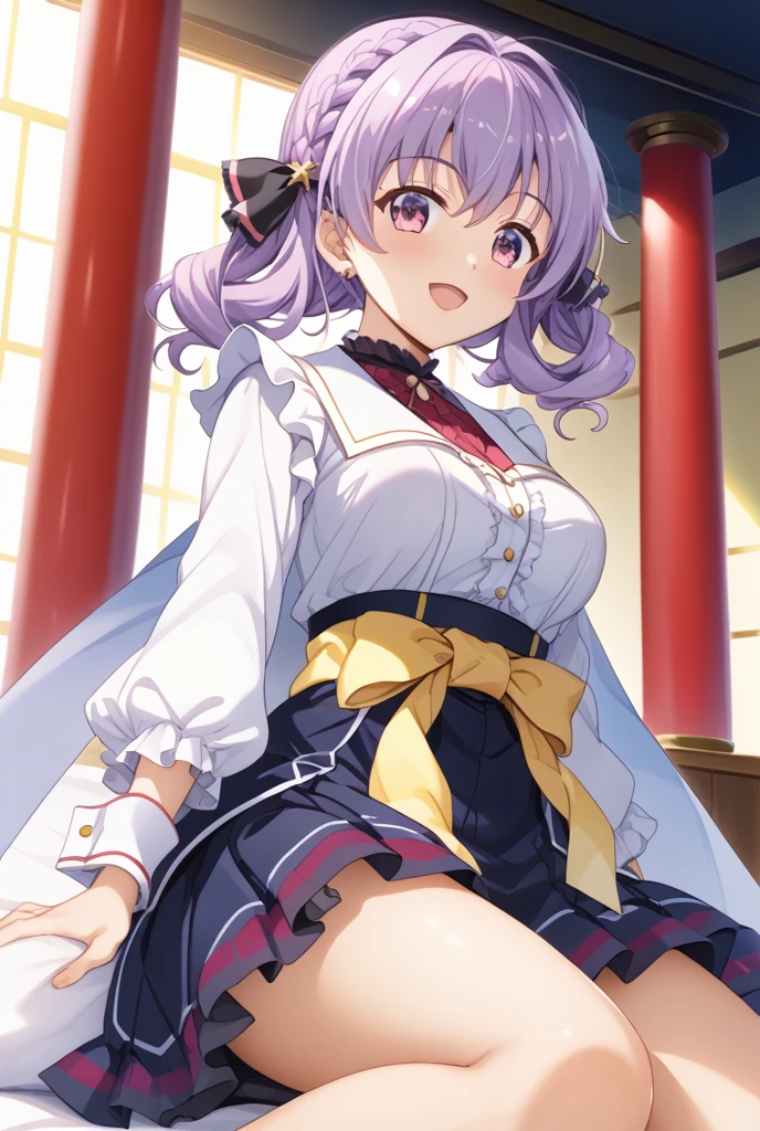 8K、masterpiece、Japanese、Woman wearing glasses、Neon(nod)、from the front、smile、Childish、Small breasts、See-through underwear、night、Bedroom、Show your underwear、mini skirt