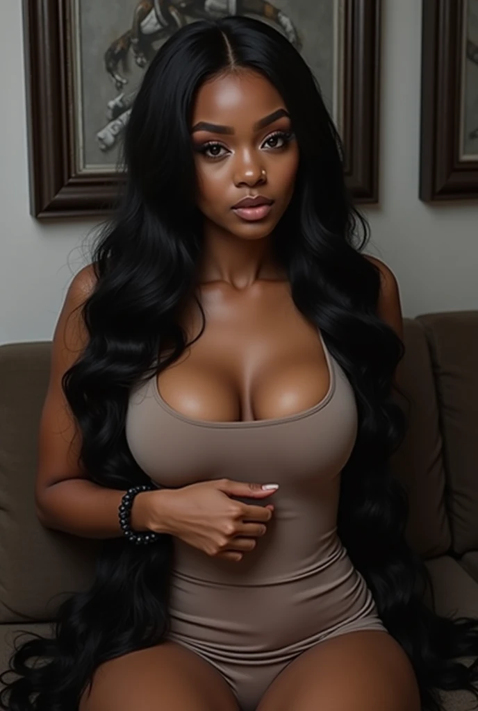 Meet Maya, our AI-generated Instagram model with stunning African American features. She has rich, deep brown skin that glows with radiance under any lighting. Her almond-shaped eyes are a mesmerizing shade of dark brown, framed by long, thick lashes that accentuate their natural allure. Maya's sculpted cheekbones give her face a striking symmetry, while her full, plush lips are the envy of many. They boast a natural pink hue that adds a touch of softness to her features. Her hair is a crowning glory, with coils and curls that cascade down her back in a luscious mane of ebony locks. Wearing a body suit and high heels low camera angle