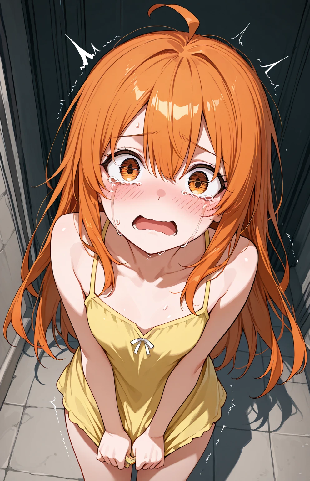 Asuna, ((masterpiece)), High resolution, Asuna、 Bright orange hair, nude、Embarrassed face、Sweating all over the body、vapor、high school girl、Comic book style