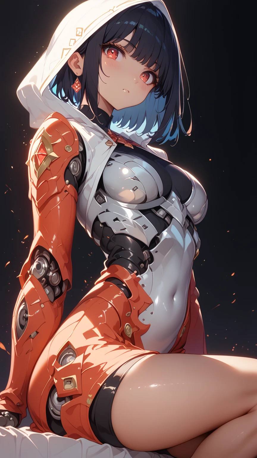 ultra-detailed, Explicit, Beautiful body, Beautiful Nose, Beautiful character design, perfect eyes, perfect face, ultra highres, 4K, beautiful legs, perfect legs, Nice hands, Perfect hand, Masterpiece, Best Quality, Highly detailed, illustration, absurdres, perfect anatomy, street fighter, doll suit, shadaloo doll, dollsuit, expressionless, blank eyes, looking at viewer, red gloves, emotionless, black latex, corrution, mind control, female combatant, full body, hypnotized, unhappy trance, full body suit, ribbed bodysuit, both arms at side, obey, perfect female body, extremely glossy latex, hypnosis, hypnoLora, empty eyes, Mind control device, poses, submissive_pose, Slave, standing straight, standing, standing at attention, hat, necktie, belt, latex, ribbed bodysuit, thighhighs, garter belt, Fighting Stance, extending the right arm from the shoulder into the air with a straightened hand, military, thigh boots, hair ornaments, black hair, short hair, green eyes, (((pixel-perfect, detail-perfect))), solo, 1girl, Kohinata Miku ShenShoujing, Senki Zesshou Symphogear, bangs, ribbon, hair_bow, hair_ribbon, mask, helmet, ,headgear,  saluting, salute, military saluting
