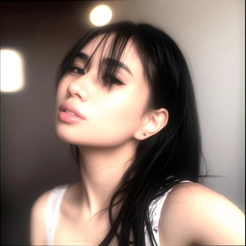 1girl, black_hair, breasts, cleavage, curtains, earrings, front-tie_top, jewelry, large_breasts, lips, looking_at_viewer, shirt, solo, tied_shirt, upper_body, white_shirt