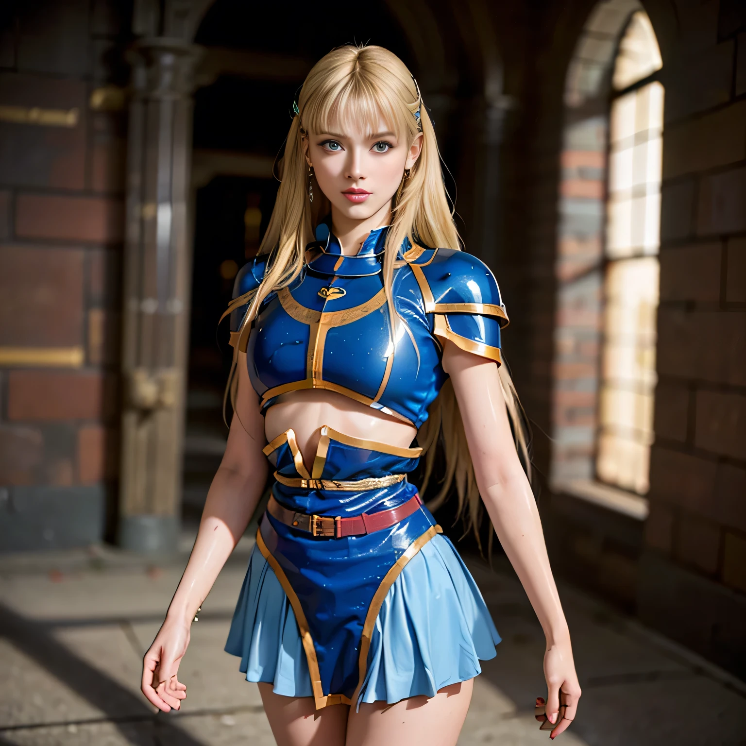 (((masterpiece, best quality))),(high resolution illustration),(((hyper detail))),(((Very beautiful long blonde hair))),(((Very beautiful face))), ((((Detailed face)))),(((very beautiful blue eyes))),(((Realistic Skin))),(((her face is flushed))),(((dignified expression:1.3))),(((slim body))),(((slim thighs))),small breasts:1.5,(((very beautiful slender legs))),(((beautiful earrings))),(((beautiful hair ornaments))),(((cum on body:1.5))),(((armor))),(((skirt))),(((torn clothes))),(((restrained))),(((Late at night In an old dark prison)))