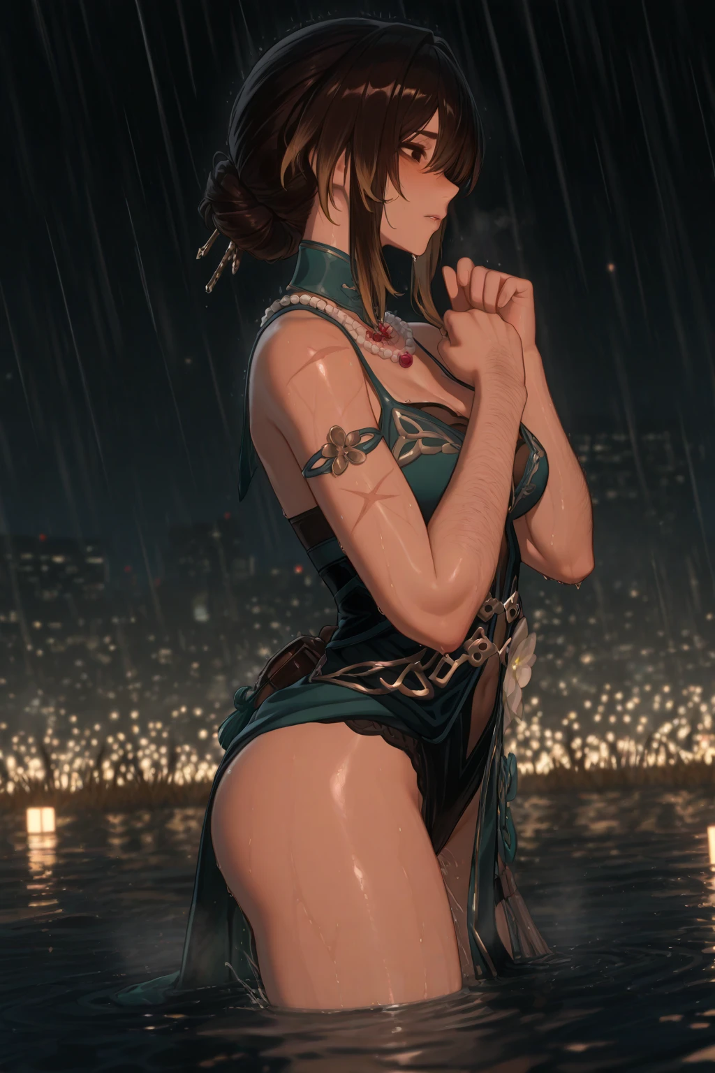 NSFW:1.6,(8K very detailed CG unit wallpaper),(best qualtiy),(Most Best Illustration),(Best shadow), (the detail: 1.4), 。.。.。.3D, hdr(HighDynamicRange), Ray traching, NVIDIA RTX, Hyper-Resolution, sub surface scattering, PBR Texture, Post-processing, Anisotropic filtering, depth of fields, Maximum Acutance and Acutance, Many-Layer Textures, Albedo e mapas Speculares, Surface coloring, Accurate simulation of light-material interactions, perfectly proportions, rendering by octane, twotonelighting, Wide aperture , Low ISO,White balance,trichotomy,8K raw data,intricately details, Delicate pattern, deep shading, tmasterpiece, realisticlying, Roughness, Ultra photo realsisim, Shot on a Canon EOS R5, 50mm lens, f/2.8, Sharp focus, Smoothness, Roughness, reallife, photorealisti, photography of, 8K UHD,dawn,Medieval town, medieval kingdom, (At the top of the castle), 1 girl,Elegant princess,Mature female,Blonde hair,Short hair,pony tails,Blue eyes,Purple-gold gossamer cloak,Purple gold gossamer skirt,Purple gold gossamer gloves,Purple gold lace lingerie,Purple gold thong,necklace,necklace,Earrings,earring,crown,White stockings,jewely,jewelry,Head ornament,hands ornaments,legs ornaments,Bracelet,anklet,High heels,Huge breasts,Large breasts,huge tit,爆乳,Big breasts,Plump breasts,a narrow waist,Bare ass,Big ass,Bare belly,Bare navel,Raised sexy, Wet,Wet body,Sweat,Shiny skin, Perfect female body,Wet,Wet body,Sweat,Shiny skin。Watching from behind,Turn around