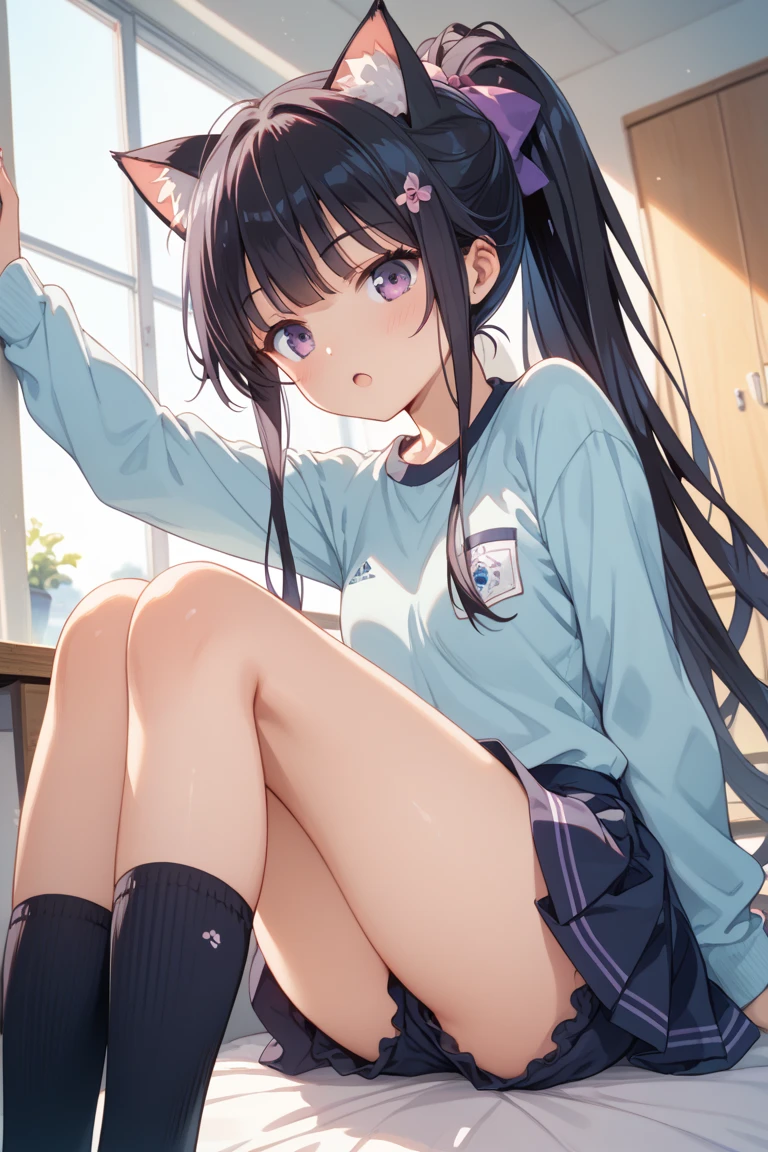 nsfw,alone, (One girl), Elementary school girl,8-year-old, ((全naked)), (naked),sexy, (Cowboy Shot), ((Put your arms behind your head)), classroom, With a girl:Her hair is long and black, Her face is round and cute, Black Hair, Low twin tails,Shy, Embarrassing,from below,from the front,((squat)),