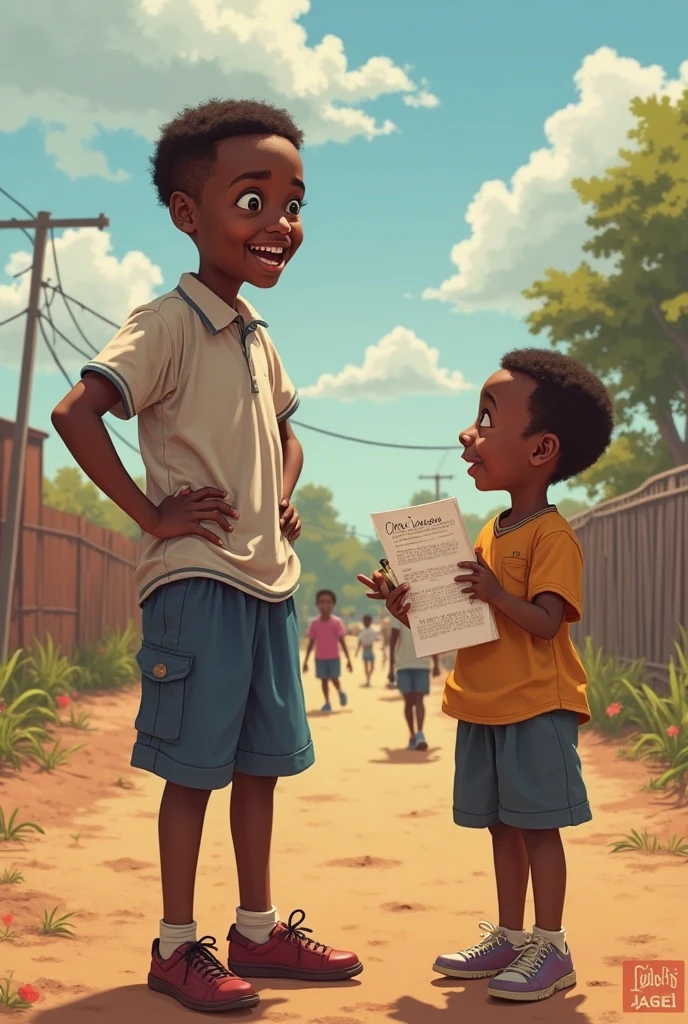 An African boy, back view, pointing, delicate illustration ultra-detailed, no background, illustrations, bright, colourful,