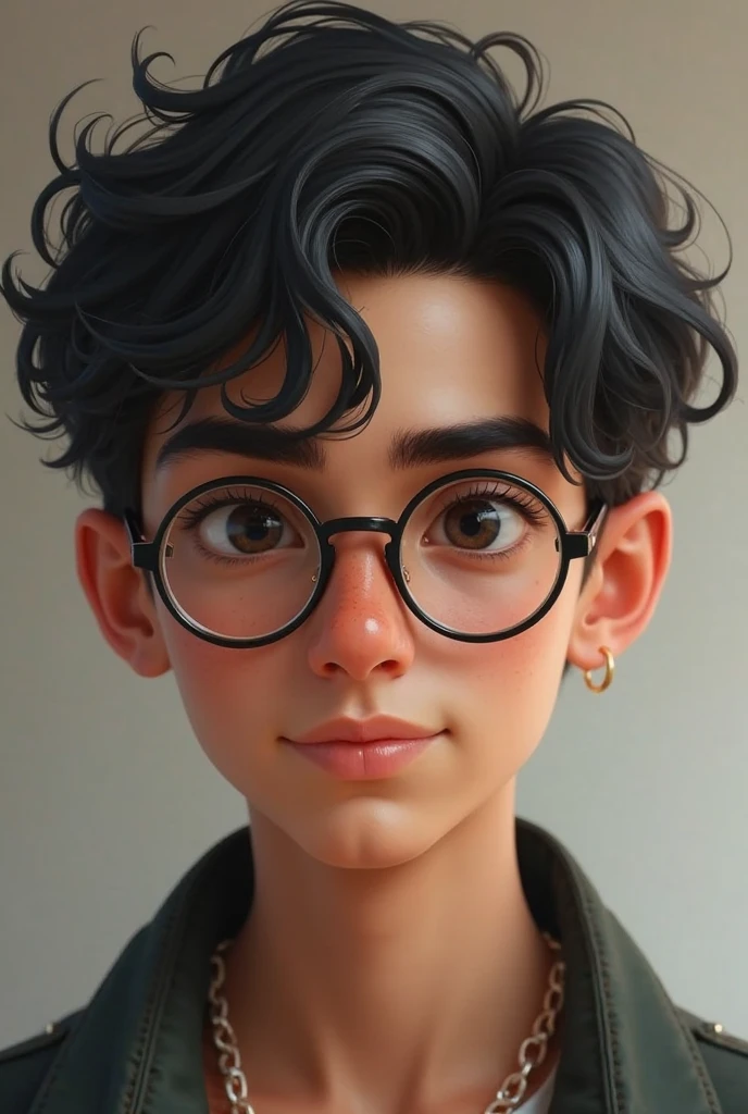 A Young Adult Man, 5'6 tall, With A Kinda Lean But Strong Body Shape, looking alike Tom Holland. His Haircut Being A Black 'Butt Cut' With Bangs Slightly Longer (Similiar To Nick Carter From Backstreet Boys In 90s Or Ultimate Peter Parker) And Has Dark Brown Eyes, Besides Using Glasses.