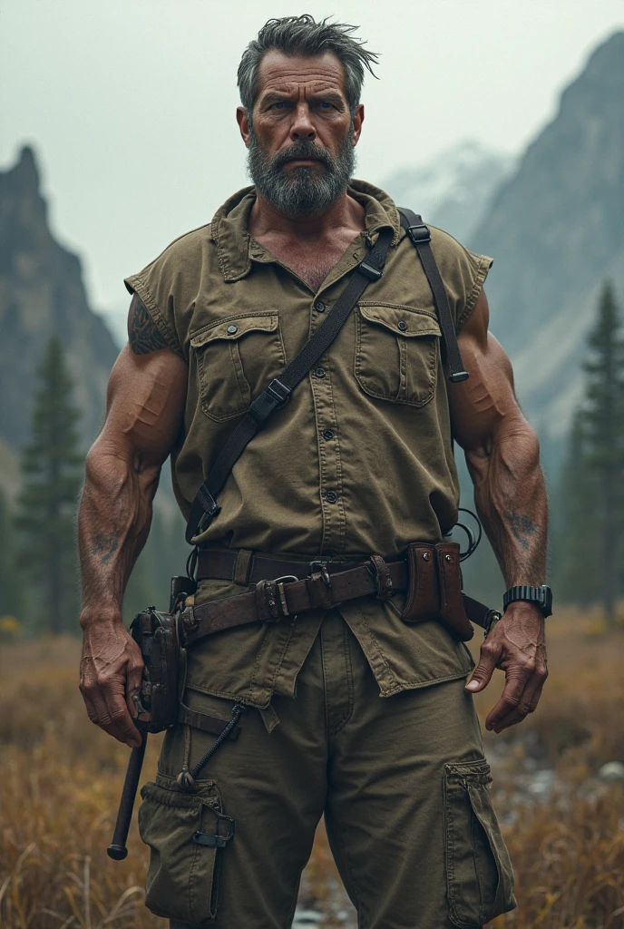 (realistic, high-res),male,brown hair,40 years old,beard, hairy, lumberjacks, pumped ?????, full body, cargo pants, intense expression, dramatic lighting, masculine features, open eyes, realistic eyes, forest, nature, sunlight filtering through the trees, shadows, dynamic composition, raw and gritty, authenticity, rugged beauty, atmospheric, textured, compelling, captivating, evocative, cinematic, intense energy, golden hour lighting, sun-kissed, expressive, immersive, larger than life, powerful presence.