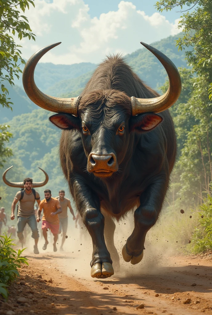 there are many men standing around a large bull in a field, an ox, half man half asian black bull, by Artur Tarnowski, the spirit of the bull run, both men and cattle, human dressed as a bull, by Dean Ellis, by Romain brook, by Jesper Knudsen, by Jan Kupecký, vietnam