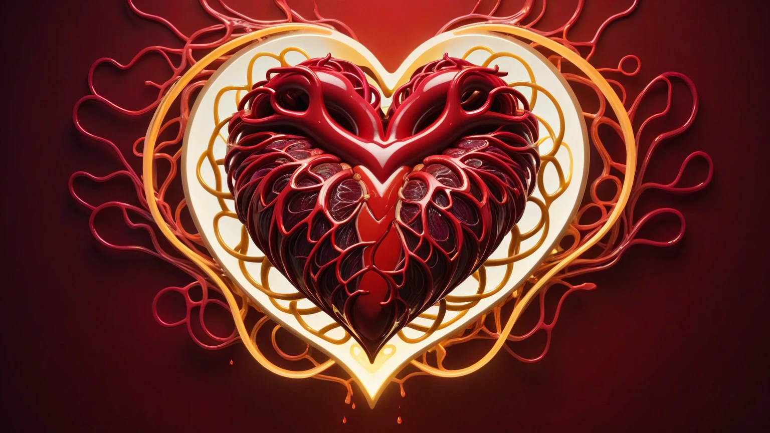 highy detailed,blood vessels,rotting heart,fleshy,dead roses,blood,pierced, simple dark background,gloomy