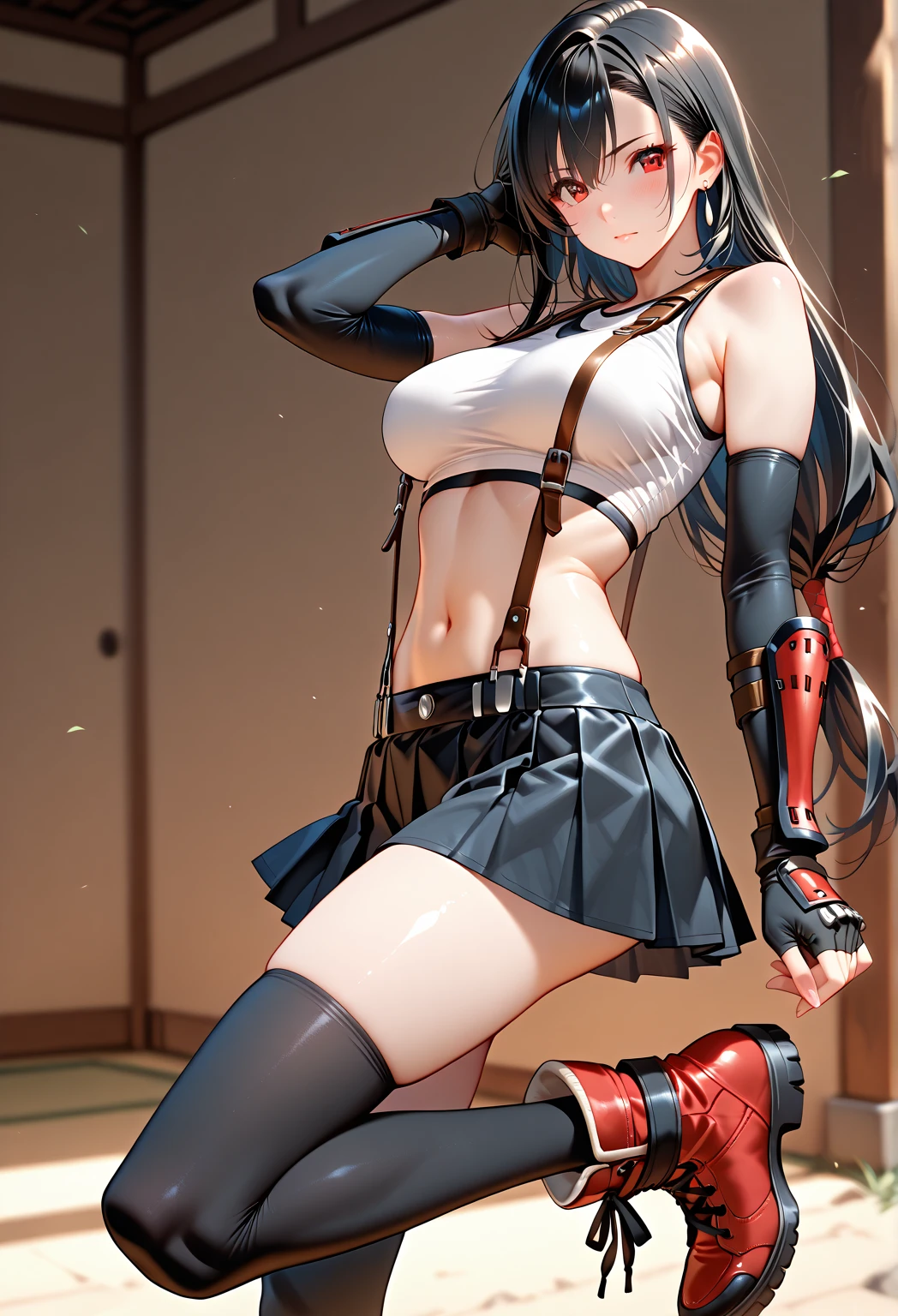 High school anime, leg protective clothing with harness, light black stockings, anime gray hair --auto --s2