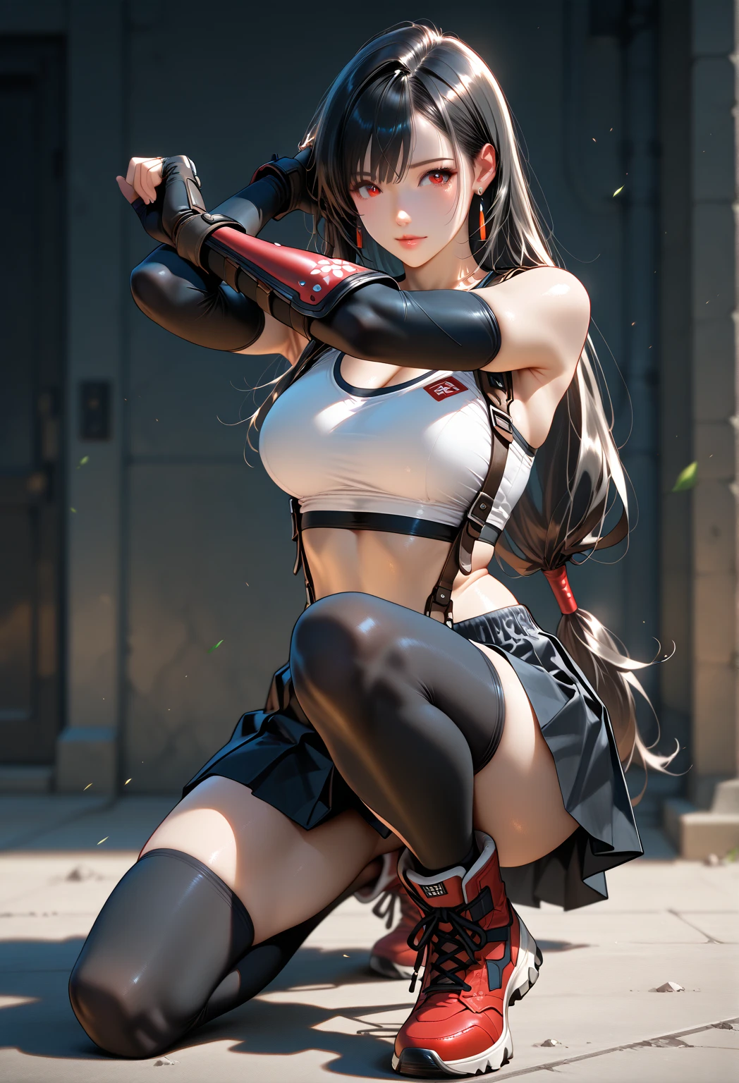 (masterpiece art, high best quality image, very detailed features) combat training outside,
1character-21 years old girl, beautiful, beautiful bully, beautiful menacing face, light blue eyes, straight dark black brown hair, hair tied in two short high pig-tails with purple ribbons tidying the hair pig-tails, big breasts, beautiful figure, big glutes, confident and arrogant bully, sadist smile, open mouth showing her teeth, hands on hips pose, (white tank top, green short skirt, black leather boots)
Menacing, sadist demeanor
Swedish city street, house yard full of training stuff, cloudy night