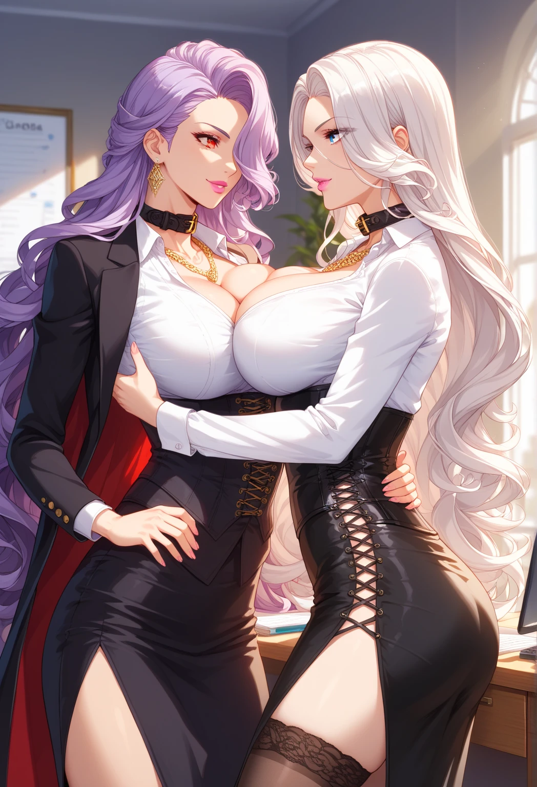 25 year old couple,Royal sister,Thin iron chains are wound,Clear white shirt black trousers,blacksilk,Lace,Patent leather erotic underwear,Be red in the face,perspire,Pink lips,The background is minimalist,8K masterpiece