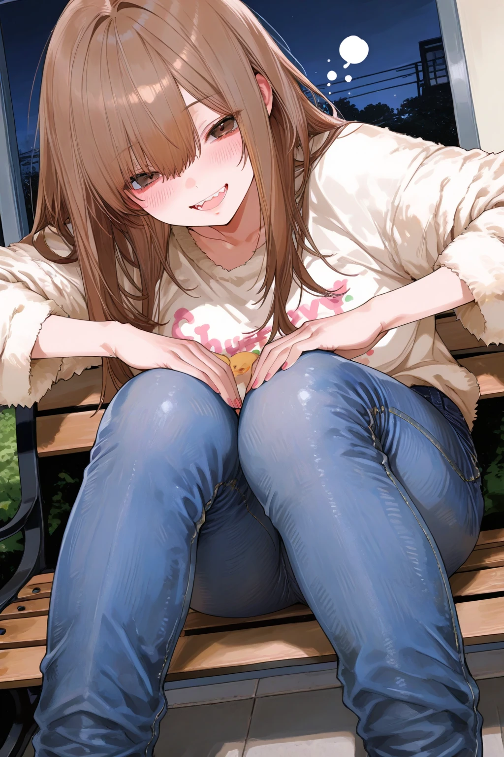 nsfw, (masterpiece, top quality, best quality, highly detailed:1.6), extremely detailed CG unity 8k wallpaper, (pubic hair, dark brown pubic hair:2.5), (??????, pussy, urethra:3), strong facial expression, (sharp eye:1.2), (scowl:1.1), (embarrassed,blush:1.3), (steam:2), (wet:1.1), (sweat:1.1), (trembling:1.3), (open mouth, wavy mouth:1.4), (clenched teeth:1.7), (closed eyes:1.5), (feeling weak:1.5), (bravery crying, sobbing:1.5), (shoot from front, looking at viewer:1.2), (light blue denim mini skirt:2), (pee running down legs), (squatting:3), (at midnight), night, park, woman, outdoor, (T-shirt, sandals:1.5), (long hair, dark brown hair, ponytail:1.5), (glasses:1.8), (woman trembling with sexual climax:1.5), colorful, full body, wide shot, perfect composition, (panty, panties), urination, incontinence, ????, peeing self, A lot of pee, pee running down legs, panties around one leg, (((pee stream))), (pee puddle), wetting herself, pee stain, peeing, blush, trembling, embarrassed, large breasts, Yellow pee, ((leaking pee)), Shaking one's shoulders, Breaking a sweat on forehead, puddle of pee, Pee at your feet, Pee spread on the floor, Pee stains, Dripping pee between my legs, Feet wet from pee, Pee-covered feet, Pee at your feet, want to pee, about to pee, Full bladder, Pee-soaked denim, Pee-soaked sandals, natural makeup, A pair of partially removed panties is hanging around one of her ankles,