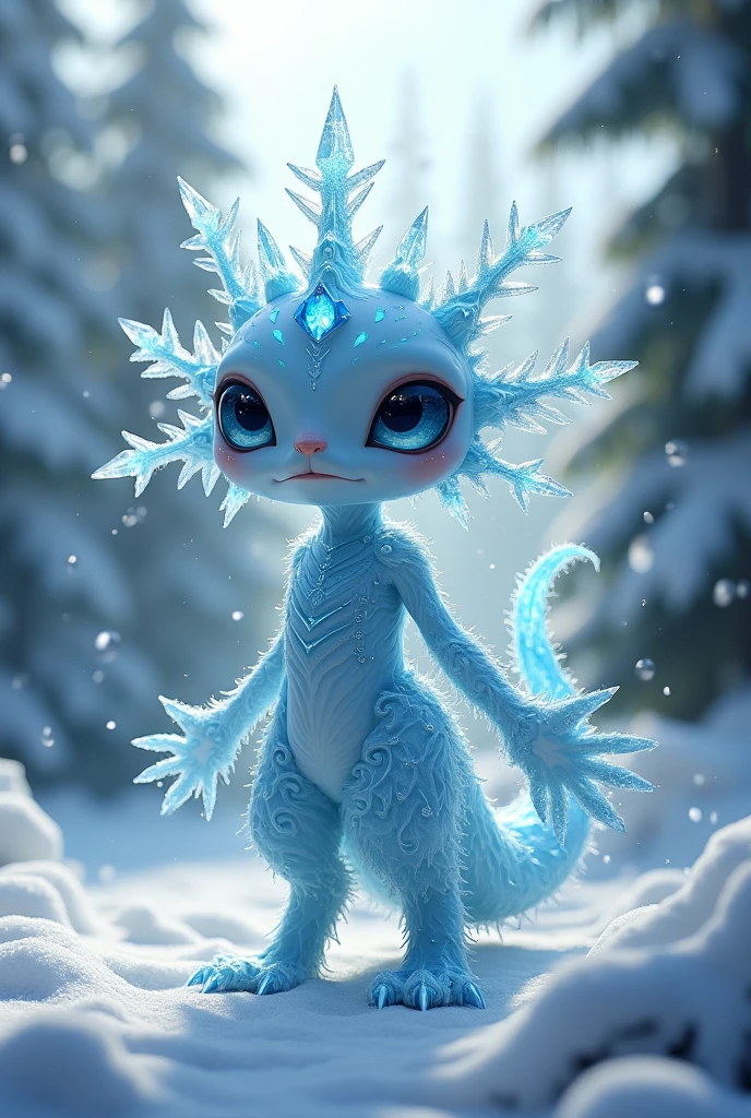 Make a character entirely made of ice crystal in cartoon version
