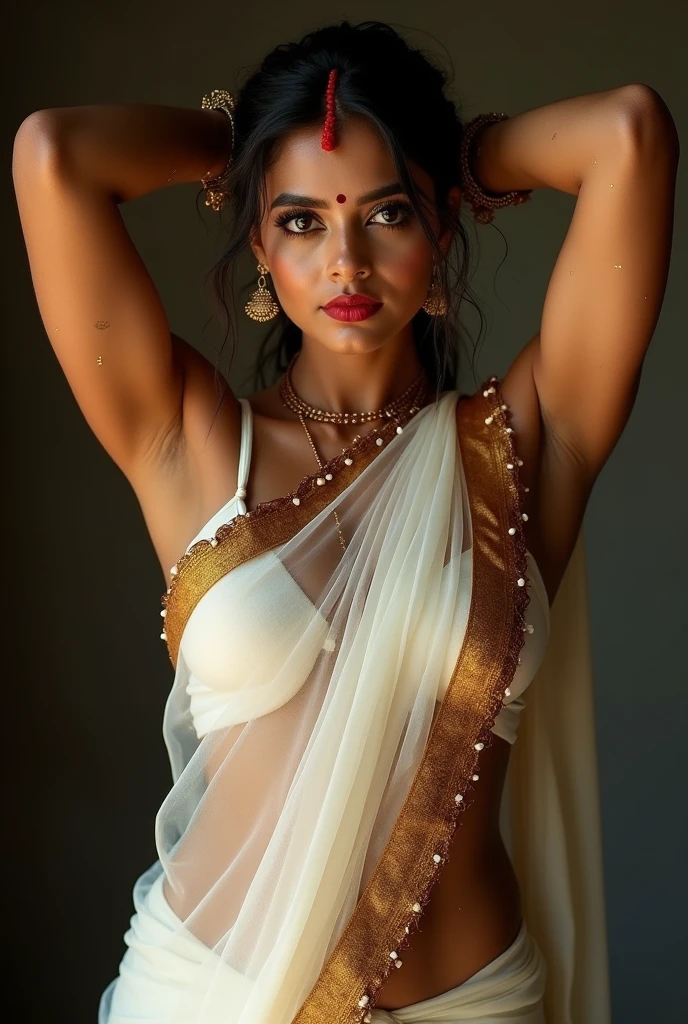 There is a indian light brown woman wearing sari in a village, penis under transparent sari, large veiny penis, leaking cum, foggy, cinematic, winter, detailed face, detailed body, symmetric face, detailed background, big eyes, traditional, gorgeous, cute, long braid hair, innocent face, photorealistic, ultra quality, volumetric lighting, god rays, ambient occusion, shadow, masterpiece, 8k