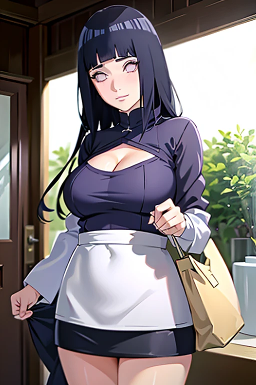 Masterpiece, High definition, high quality, detailed face, detailed body rendering, 1girl, ((huge breast)), solo, Hinata sleeveless clothing,room,, sleeveless shirt,( fishnet garment), unzipper jacket, standing, blush, (in bedroom).