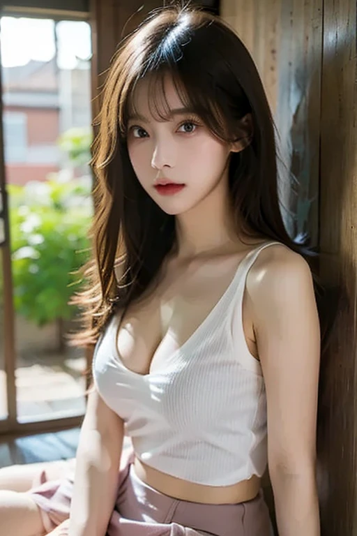((medium breasts⁩、15yo girl、small head))、((15))sunlights、sunlights、(the perfect body:1.1)、(年轻)、(short wavy hair:1.2)、FULL BODYSHOT、(Very detailed CG 8k wallpaper)、(extremely delicate and beautiful)、(​masterpiece)、(top-quality:1.0)、(超A high resolution:1.0)、beautiful  lighting、realistic shadow、 [Hi-Res]、Skin Details、ultra-detailliert、(spread legswide))thighs thighs thighs thighs、(Beautiful long hair)、thin clavicle、Soft navel、Soft midriff、Soft back、Angle from the top、perspired、beutiful breast、red blush、Photorealsitic、Lifelike face、realisticeyes、Small eyes、Grinning(colourfull)))(((cleavage of the breast)))、(eye liner)、(mascara)((spreading thigh))、 ((Hand on thigh))、(((stick between breasts)))