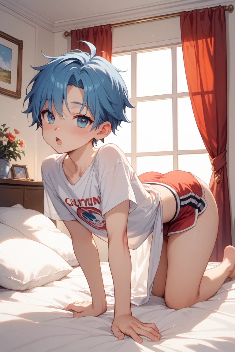 She spreads her pussy wide with both hands　Pussy super enlarged display　Super cute cute cute cute girl　blondes　Shortcut hair　A close-up of a cute girl in a lewd pose, spreading her pussy so wide you can see the hole inside