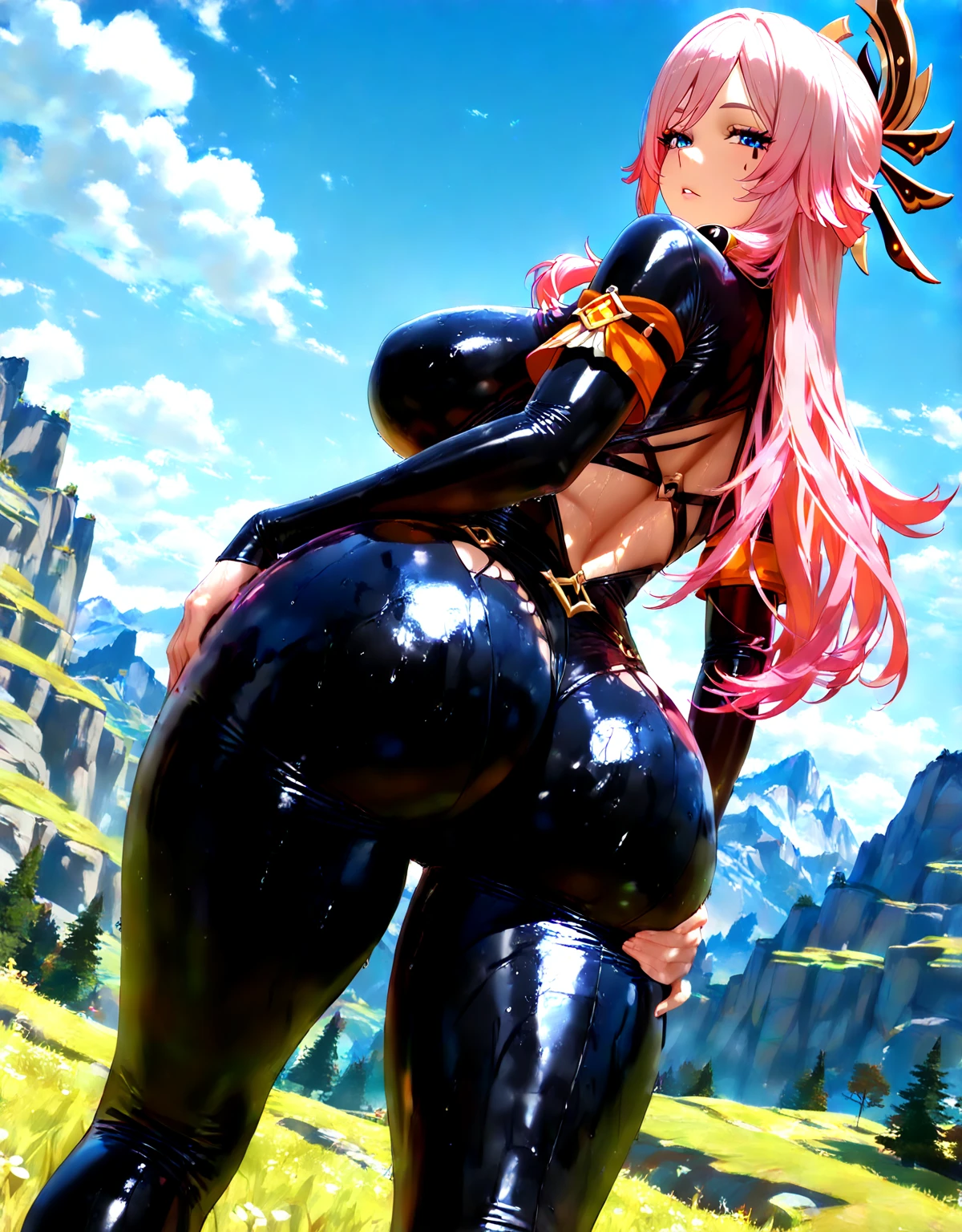 Android 21 shows her ass in a very tight bikini 