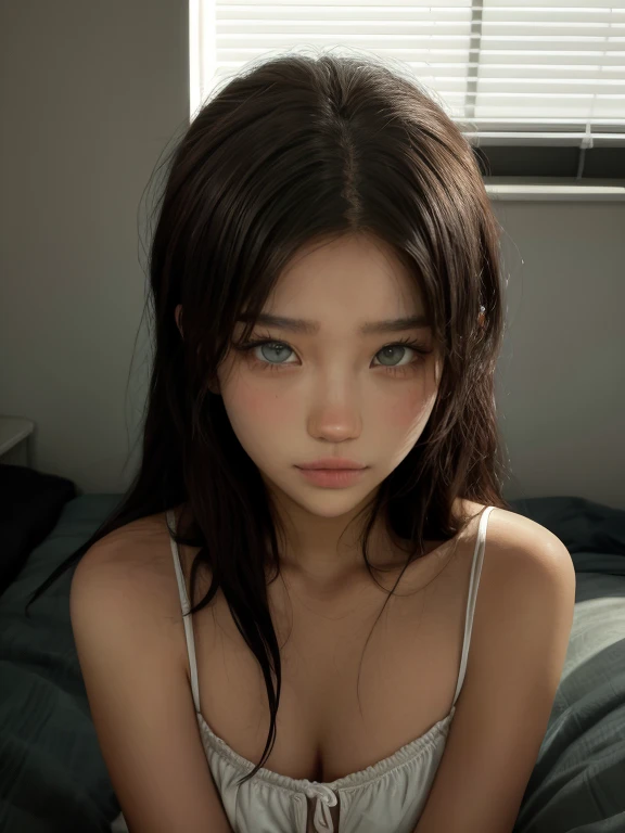 woman, ((Masterpiece, best quality)), detailed skin, highly detailed, cinematic lighting, ultra realistic, blush, looking at viewer, jane porter, jane from tarzan, disney, brown hair, blue eyes, long hair, portrait, kneeling, big breasts, cleavage, cum on face, licking dick, wild scenery