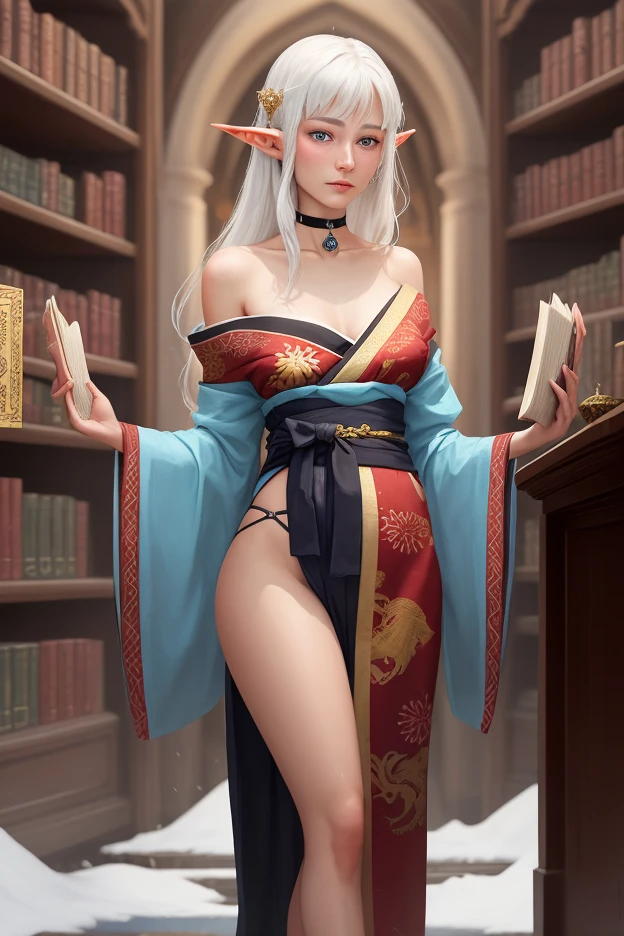 masterpiece, highest quality, (((ソロmature womanジャネット))), (((platinum blonde hair))), long braided ponytail, (((wide hips))), (((light blue eyes))), lip whole, enchanting smile, cleavage, Sit on a wooden throne, (((bookshelf, candle))) sunset, blush, , "Beautiful adult face" , 30 years old , mature woman , adult ((Open kimono with fine gold patterns)), bare shoulders, ((sexual innuendo)), perfect beautiful eyes, fine eyes. thick lips, ((big )), (thick thighs), top down, look down, (((shiny skin))), (((Chubby))), (((crystal ball)), necklace, bracelet, hoop earrings, (((european face))), ((Oiran)), kimono, breastplate, heart, Complex, eye shadow, Floral, hairpin, lipstick, compensate, red lips, Sarashi, kiseru, hairpin